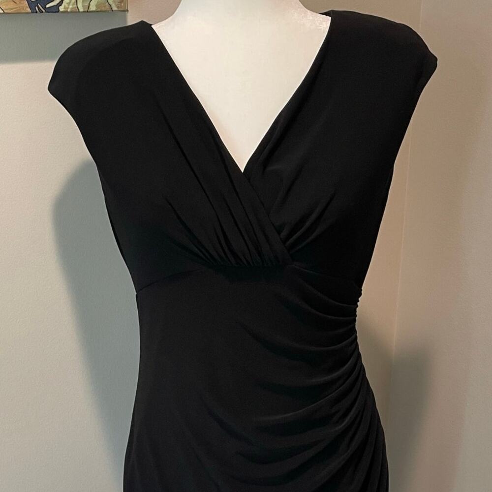 Lauren Ralph Lauren Faux Wrap Sheath Dress Black Ruched Sz 8 Cap Sleeves Career - Picture 5 of 12